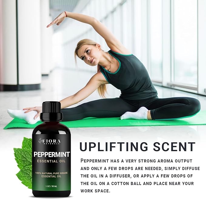 Peppermint Essential Oil by Fiora Naturals - 100% Pure Peppermint Oil for Hair Growth, Skin and Scalp Acne, Diffuser, DIY soap, and Candle Making. Pure Mentha Piperita Oil - Bloomnest