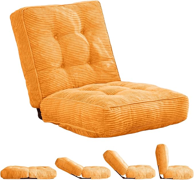 MAXYOYO Adjustable Floor Chair with Back Support, Gaming Floor Meditation Chair with Tufted Cushion, Adults Lounge Couch Folding Sofa Seat for Reading Meditating Sleeping, Orange - Bloomnest