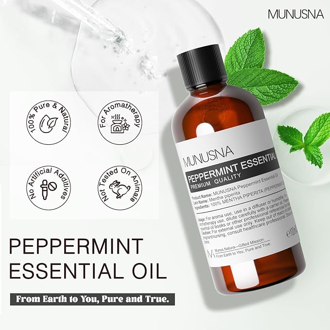 Peppermint Essential Oil, 100% Pure & Natural Peppermint Oil 100ML, Premium Grade Aromatherapy Oil for Skin Body Hair Care, Freshening Air, Mood, Diffuser, Massage, Soap and Candle Making - Bloomnest