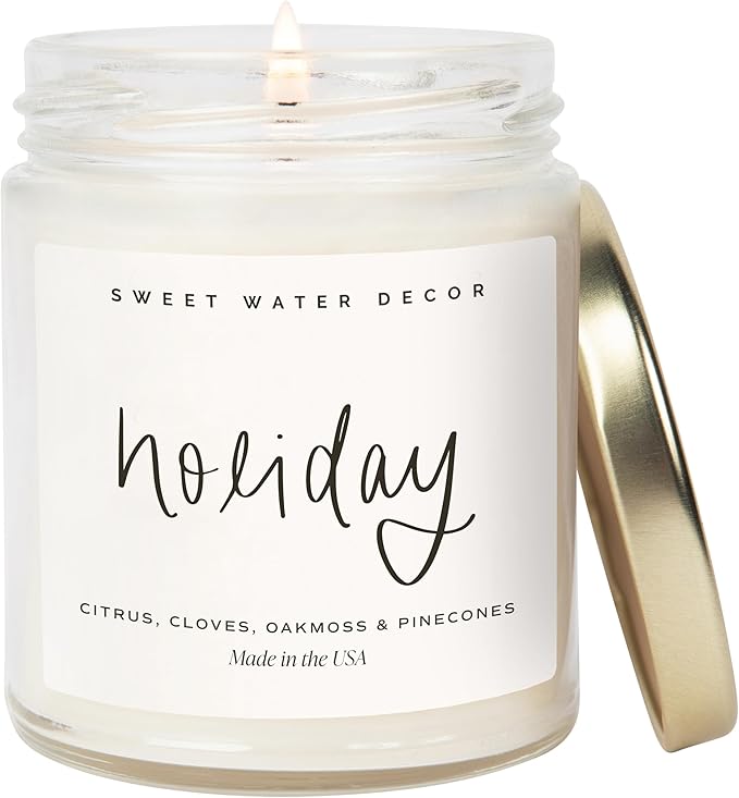 Sweet Water Decor Holiday Candle - Cloves, Pine, and Sandalwood Festive Winter Scented Soy Candles for Home - 9oz Clear Jar, 40 Hour Burn Time, Made in The USA - Bloomnest