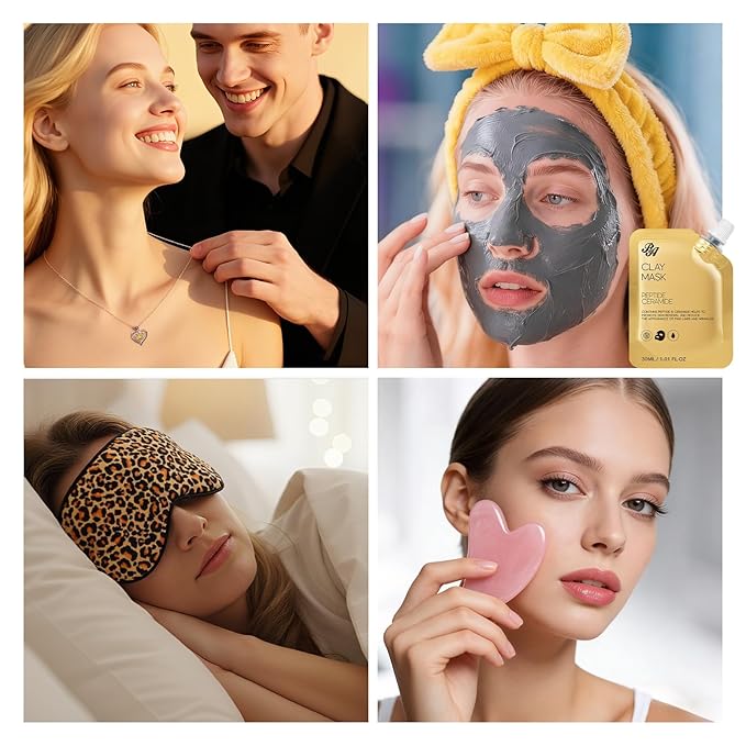 33 Pcs Valentines Day Gifts for Women, Honey & Almond Skin Care Kit, Spa Bath & Body Gift Set, Face Sheet Mask, Lip Gloss, Cosmetic Bag, Necklace, Christmas, Anniversary, Birthday - Bloomnest