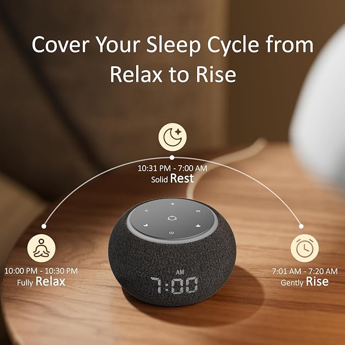 Hotmoon Alarm Clock with Sound Machine, Luna Pro Dual-Stage Alarm, 507 Sounds for Sleep, Smart Light & Timer, Pink Green Brown White Noise Machine for Sleeping Adult Office Privacy Gift, Plug in - Bloomnest
