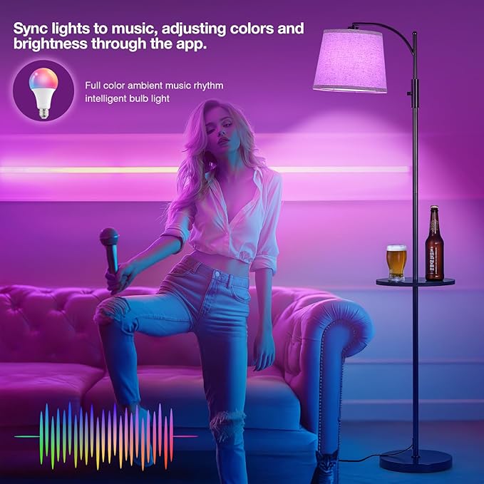 AIDENOEY Smart Floor Lamp with Side Table | Stepless Dimming, RGB Multi-Color | Adjustable Swivel Head | Voice Control with Alexa & Google Assistant |Brown Lamp for Living Room,Bedroom,Home Office - Bloomnest