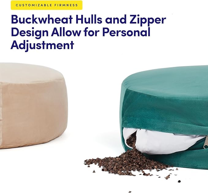 Meditation Cushion Bolster Pillow for Restorative Yoga – Supportive Cushion for Meditation, Pilates, and Relaxation – Filled with Buckwheat Hulls - Removable Cover - Bloomnest