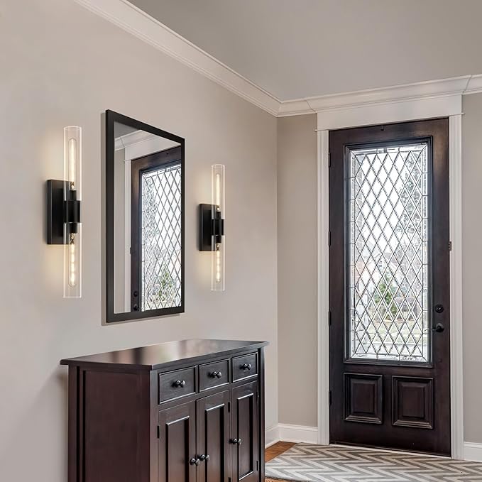 24.8" L Wall Sconces Set of 2, Black Wall Lights Fixtures Morden Cylinder Wall Light for Bathroom Vanity Light Indoor Wall Mounted Lamps for Living Room,Bedroom,Hallway - Bloomnest
