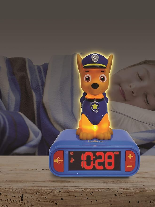 LEXiBOOK - Paw Patrol Chase Digital Alarm Clock with Night Light - Snooze Function - Dog Sound Effects - for Children/Kids - Luminous Clock with Chase, Blue/Red - RL800PA - Bloomnest