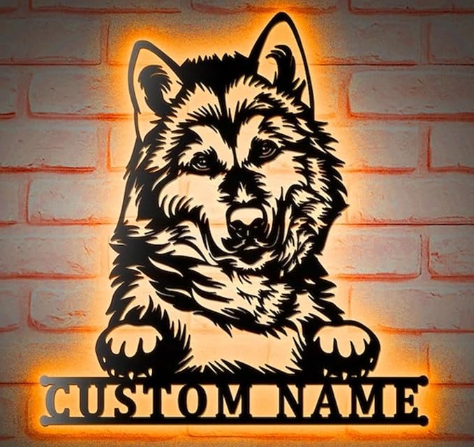 LALULI Custom Name Metal Sign, Custom Alaskan Malamute Metal Wall Art With Led Lights, Personalized Husky Dog Name Sign Decoration For Living Room, Dog Gift - Bloomnest