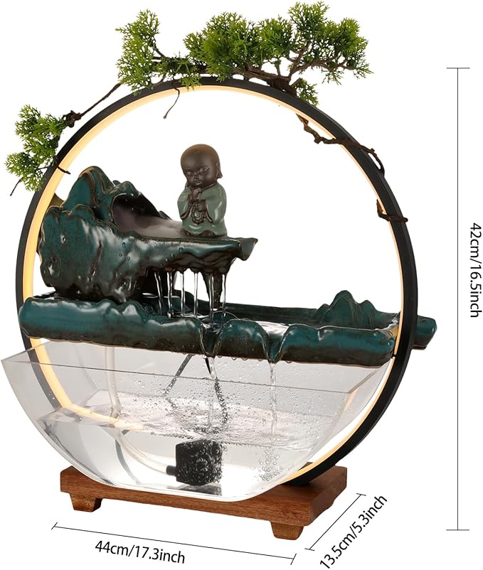 Backflow Incense Holder with Water Fountains and LED Light Indoor Water Fountains Tabletop Waterfall Fountains Desk Fountain for Feng Shui Wealth Boom with Mist for Home Office Bedroom (A) - Bloomnest