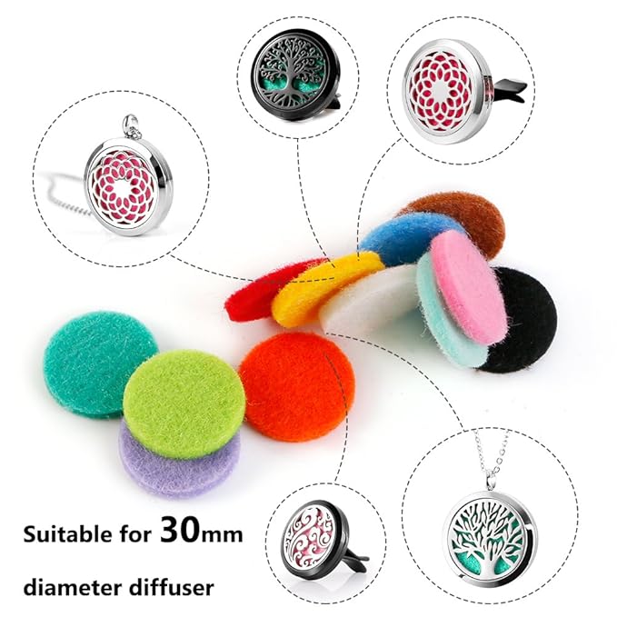 Maromalife 48PCS 22mm Replacement Refill Pads for 30mm Essential Oil Diffuser Necklace, Felt Pads for Aromatherapy Necklace Pendant Diffuser Bracelet Car Diffuser Vent Clip with 12 Colors, 0.87 Inch - Bloomnest