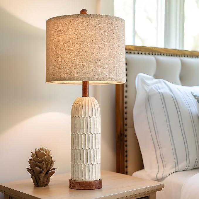 OYEARS 26.5" Table Lamp Set of 2 for Bedroom Living Room with USB A+C Charging Ports Modern Farmhouse Bedside End Lamps Rustic Nightstand Lamps,Brown - Bloomnest