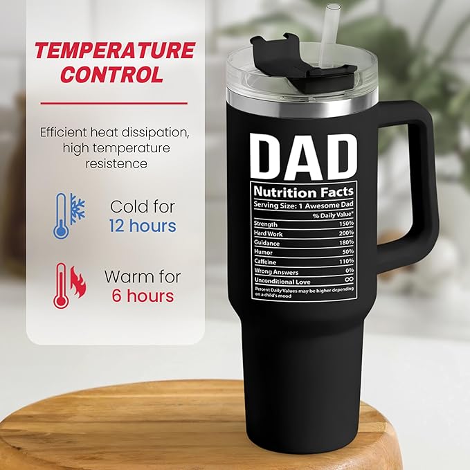 Dad Gifts for Dad from Daughter Son Best Dad Ever Tumbler with Handle 40oz Stainless Steel Insulated - Coffee Tumbler for Father's Day Birthday Christmas Cup Gift Set with Lid & Straw - Bloomnest