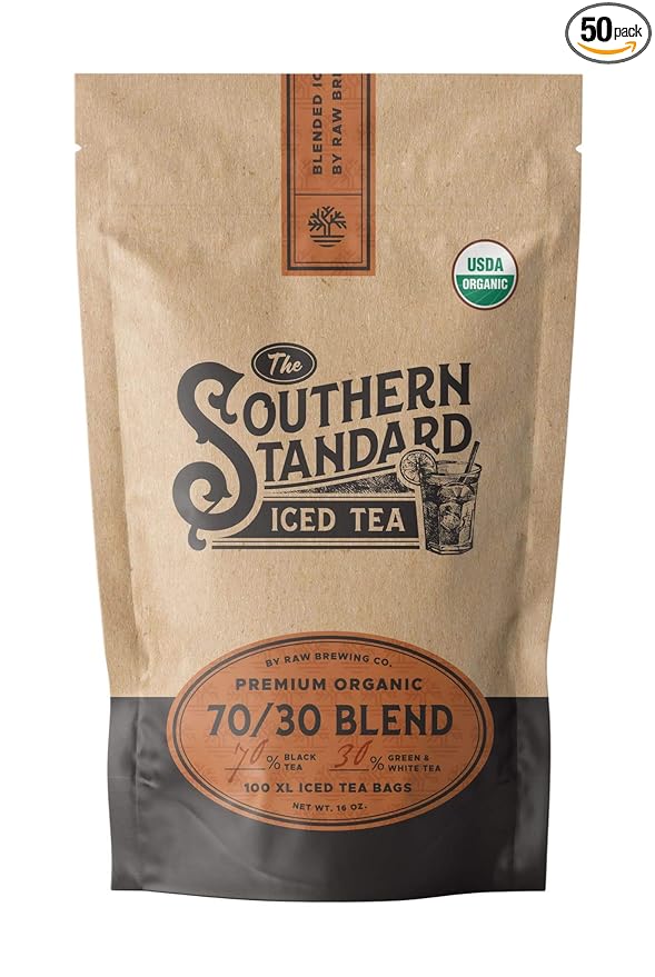 The Southern Standard - Premium Organic Iced Tea Bags - 70/30 Blend (70% Black, 30% Green and White), 50 XL Bags (1/2 Pound. Makes 25 Gallons.) - Bloomnest