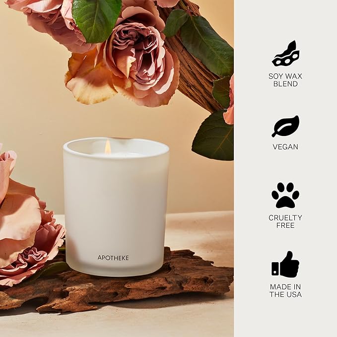 Apotheke Signature Scented Candles for Home, Santal Rock Rose - 10.5 oz - Soy Wax, Non Toxic, Large Jar White - Luxury Candle Gifts for Women & Men - Sandalwood, Rose, Musk, and Leather - Bloomnest