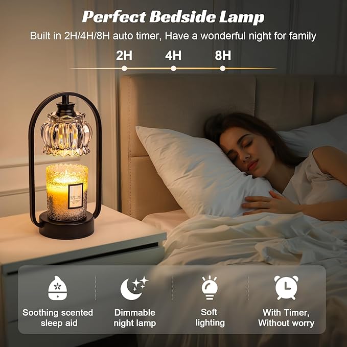 Candle Warmer Lamp, Electric Light with Timer Dimmer Clear Flower Shape Wax Melt Warmer for Birthday, Mothers Day, House Warming Gift (Includes 2 Bulbs) - Bloomnest