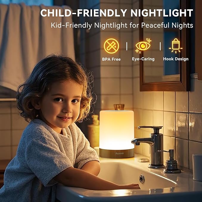 Night Light for Kids Baby, Dimmable Touch Lamp for Nursery, 11 RGB Colors 5 Brightness, Portable Rechargeable Bedside Table Lamp for Nightstand, Kids Night Light for Bedroom Living Room, Dark Brown - Bloomnest