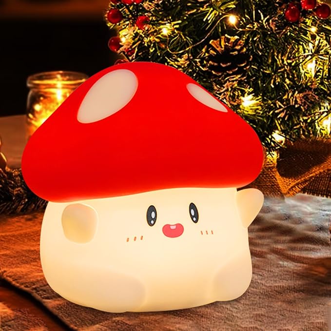 Mushroom Night Light, Cute Hug Mushroom Decor Lamp, Led Squishy Soft Silicone Night Lamp, Dimmable Rechargeable Portable Touch Nightlight for Kids Sleep, Nursery Room Cute Christmas Gifts - Bloomnest