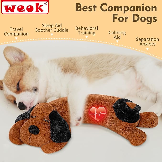 Puppy Heartbeat Toy for Separation Anxiety Relief, Heartbeat Stuffed Animal Anxiety Calming Behavioral Aid Plush Toy for Dogs Cats Pets - Bloomnest