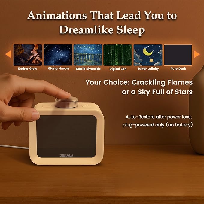 Dekala AuraDot White Noise Sound Machine for Sleep w/Temperature Humidity Monitor, 30 Non-Loop Soothing Sounds, Timer/Play All Night, IPS Screen Sleep Animation, 7-Day Programmable 4 Alarm Clock