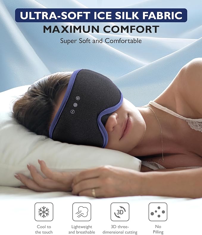 LC-dolida Sleep Mask with Headphones Bluetooth 5.4, 3D Sleeping Headphones for Side Sleepers Bluetooth Sleep Mask Blackout Bluetooth Eye Mask for Sleeping Travel Meditation Men Women - Bloomnest