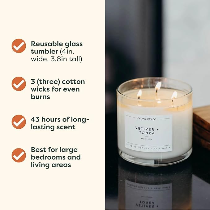 Calyan Wax Co. Everyday Scented Candle Set, Bundle of 4 Scented Candles, Bulk 3 Wick Candles, Non Toxic & Vegan Soy Wax, Candle Gift Set, 43 Hour Burn Time, 14.9oz Each - Bloomnest