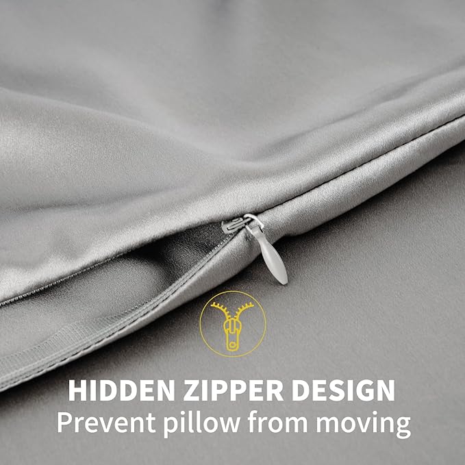 ZIMASILK 100% Pure Mulberry Silk Pillowcase for Hair and Skin Health,Soft and Smooth,Both Sides Premium Grade 6A Silk,600 Thread Count,with Hidden Zipper,1pc (King 20''x40'', Gray) - Bloomnest