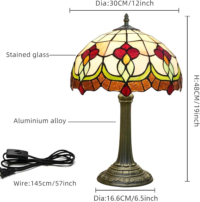 Red Tuilp Tiffany Lamp Stained Glass Table Lamps Antique Vintage Style Bedside Nightstand Nightstand Decor Living Room Bedroom Office Home Retro Bar Hotel 12 Inch Unique Flower Reading Desk Lamps - Bloomnest