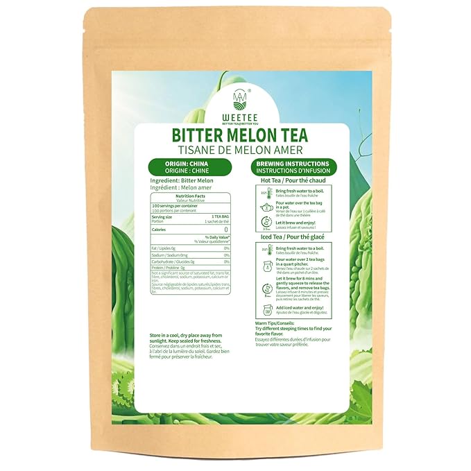 WT WEETEE Bitter Melon Tea Bags, Zero Sugar Tea, 100 Count Made with 100% Pure Natural Bitter Melon, Caffeine-free Momordica Charantia Tea - Bloomnest