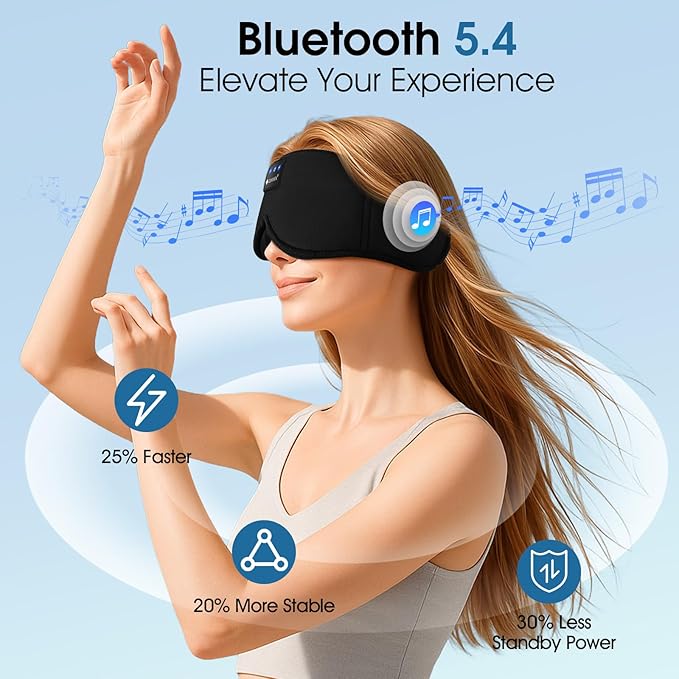 ZUMUSEN Bluetooth Sleep Headphones, 3D Wireless Music Eye Mask with Ultra-Thin Stereo Speakers, Adjustable Sleep Mask for Side Sleepers, Perfect for Travel, Meditation, Relaxation - Bloomnest