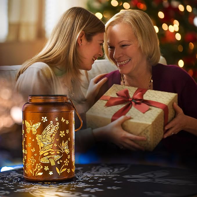 Fairy Solar Lanterns Outdoor Waterproof Hanging Butterfly Lights Hollow Out Metal Lantern Decorative Garden Graceful Light Christmas Decor for Patio,Landscape,Gifts for Women Men Mom - Bloomnest
