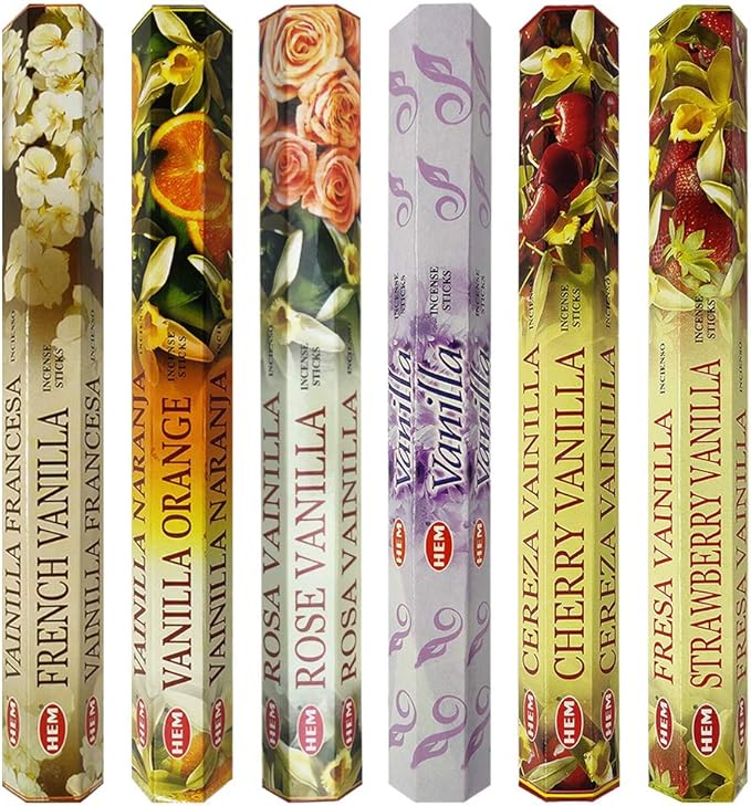 Hem Incense Sticks Variety Pack #18 and Incense Stick Holder Bundle with 6 Vanilla Fragrances - Bloomnest
