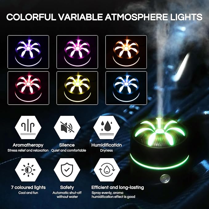 Car Humidifier Diffuser - Smart Cool Mist Air Freshener for Essential Oils - USB for Car, Home, Office, Bedroom (Black) - Bloomnest