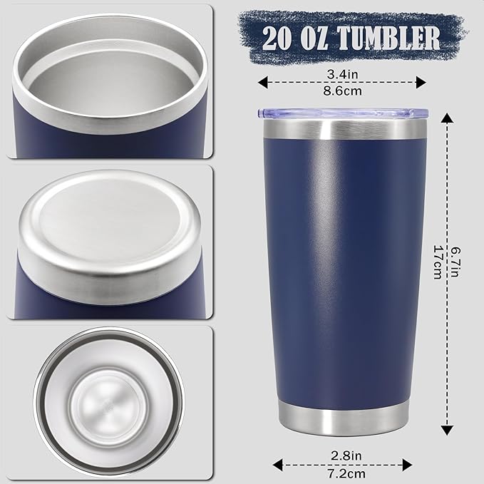20 oz Tumbler Coffee Travel Tumblers Bulk with Lid Stainless Steel Double Wall Vacuum Insulated Mug Powder Coated Cups fit Car Cupholder for Hot and Cold - Navy, 4Pack - Bloomnest