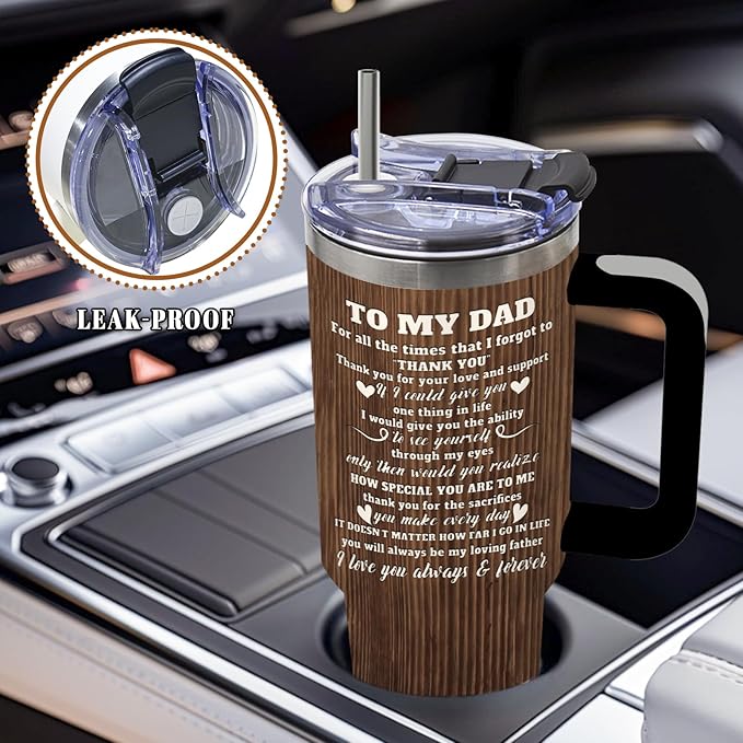 DUUV Gifts for Dad from Daughter, To My Dad Tumbler 40 Oz with Handle and Straw, Christmas Thanksgiving Birthday Gifts for Men Daddy Stepdad Elderly Father, Thoughtful Papa Mug, 1PCS - Bloomnest