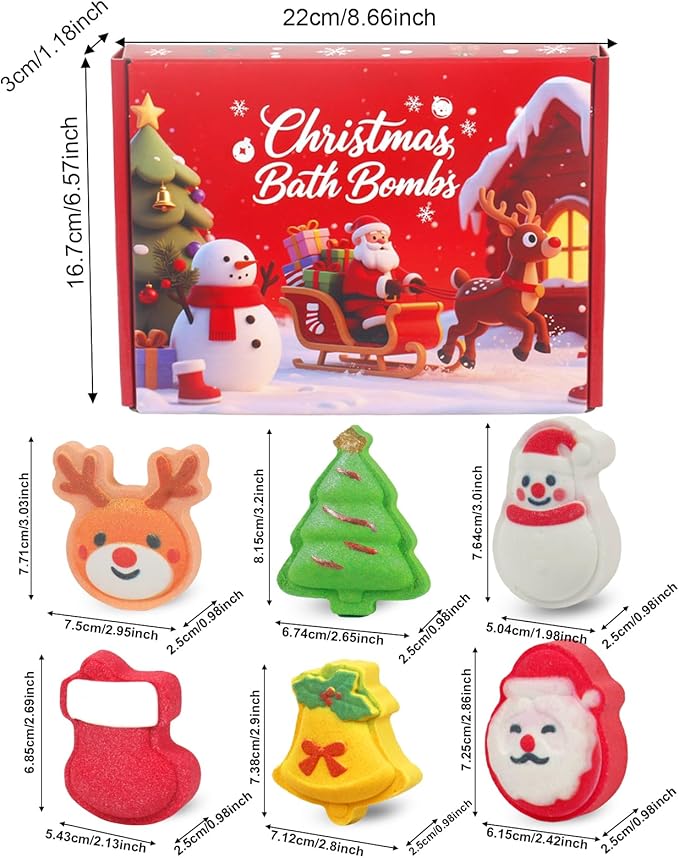 Christmas Bath Bombs for Kids & Women, Handmade Bath Bomb Gift Set of 6 Fun Shapes, Perfect Stocking Stuffers for Teen Girls & Boys, Skin Care Bathbombs as Christmas Gifts for Kids - Bloomnest