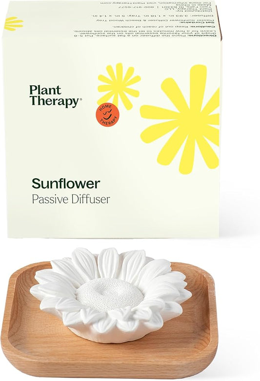 Plant Therapy Passive Sunflower Essential Oil Diffuser – No Heat or Water Needed – Natural Aromatherapy Diffuser for Home, Office, Travel – Elegant Ceramic & Wood Design - Bloomnest