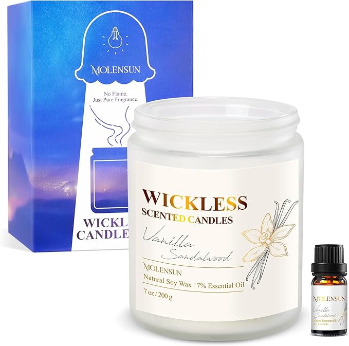Vanilla Sandalwood Wickless Candle for Candle Warmer Lamp with 10ml Essential Oil for Custom Aroma, Flameless Non-Toxic Soy Scented Candle for Home, Christmas Holiday or Birthday Gift for Women & Men - Bloomnest