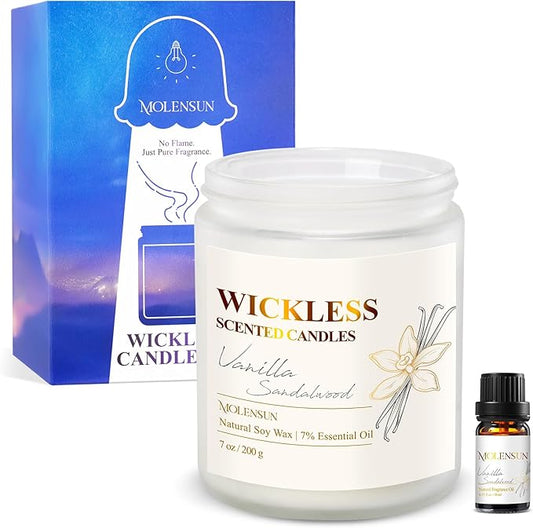 Vanilla Sandalwood Wickless Candle for Candle Warmer Lamp with 10ml Essential Oil for Custom Aroma, Flameless Non-Toxic Soy Scented Candle for Home, Christmas Holiday or Birthday Gift for Women & Men - Bloomnest