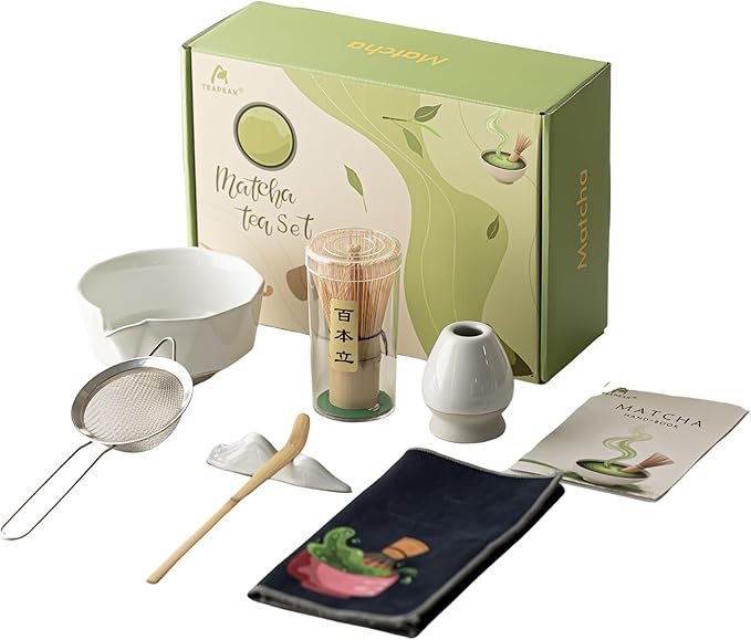 7 PCS Matcha Whisk Kit with Bowl & Scoop, Bamboo Whisk and Sifter, Traditional Japanese Tea Set for Matcha Lovers – Complete Matcha Gift Kit (White) - Bloomnest