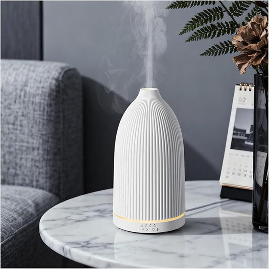SALKING Essential Oil Diffuser, 100ml Aromatherapy Diffusers with Adjustable Mist Mode Timer Setting, Ultrasonic Diffusers for Essential Oils, 8 LED Colors, for Office Home (White) - Bloomnest