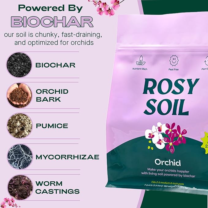 Rosy Soil Orchid Soil Potting Mix - Superior Aeration & Drainage for Orchids - Peat-Free, Microbially Active Biochar Powered Soil for Orchid Plants - Ideal for Indoor Gardening - 4 Quarts - Bloomnest