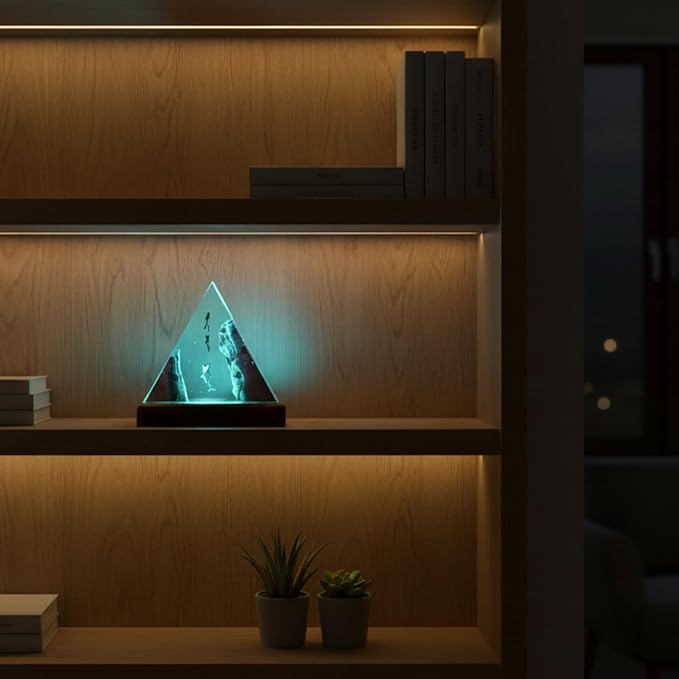 Handmade 3D Ocean Resin Lamp, Epoxy Ocean Night Light with Wooden Base, LED Color Changing Table Lamp, USB Powered Dragons Decor, Unique Ocean Gift for Bedroom & Home Office (Shark) - Bloomnest