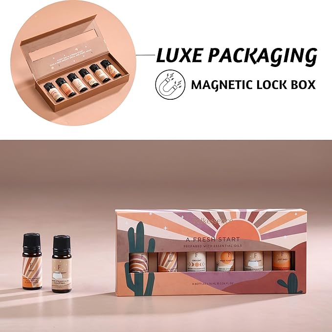 Folkulture Fragrance Oils for Diffuser | Set of 6 Essential Oils Set for Diffusers for Home | Diffuser Oil Scents - Lavender, Palo Santo, Rose Geranium, Lemongrass, Ocean Salt | Lotus Gift Box Set - Bloomnest
