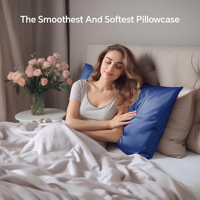 INFIIXSO Mulberry Silk Pillowcase for Hair and Skin, Silk Pillow Cases Queen Size with Hidden Zipper 20x30 Inches, Extraordinary Smooth and Soft Cooling Pillow Cases for Hot Sleepers(Navy, 1 Pack) - Bloomnest