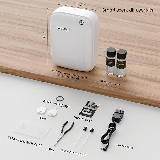 Waterless Essential Oil Diffuser,(2 * 50ml Fragrances Included) 3000 Sq.Ft Coverage 400 ml Large Capacity Hotel Scent Diffuser,Cold Air Tech, App & Button Control,Scent Diffusers for Home Large Room - Bloomnest