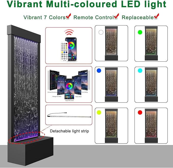 LONGRUN Mirror Waterfall Fountain Indoor Water Feature, 48" Water Features Home Decor with 7 Colors Light, Self Contained LED Water Feature Kit, Large Waterfall Fountain for Indoor - Mirrored Silver - Bloomnest