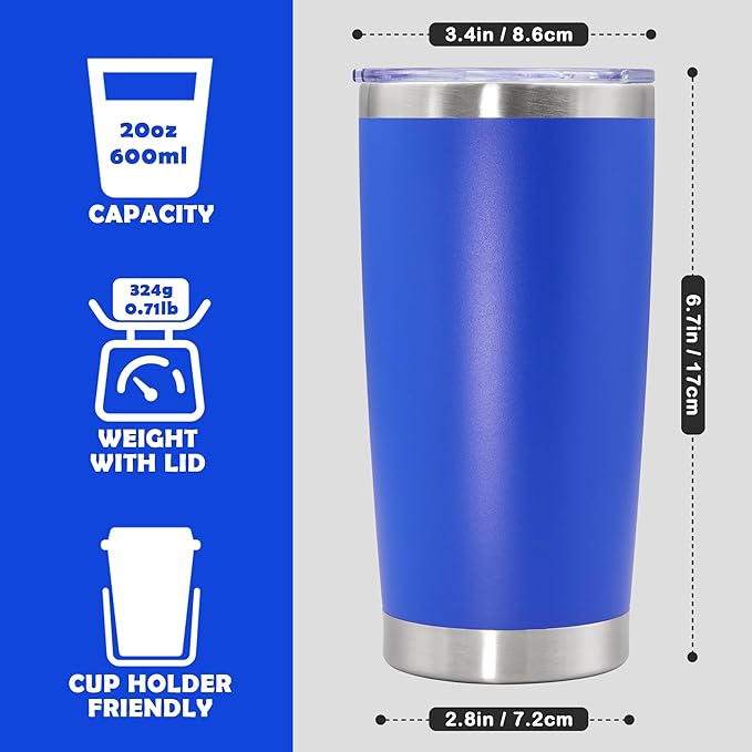 20oz Tumbler Stainless Steel Tumbler Cup with Lid Vacuum Insulated Double Wall Travel Mug, Durable Powder Coated Travel Coffee Tumbler Mug for Hot & Cold Drinks, Dark Blue,4 Pack - Bloomnest