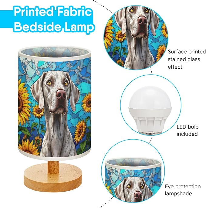Weimaraner Table Lamp LED 3-Color Pressed Bedside, Dog Shade Lamp with Wood Base for Bedroom Living Room Desk Office - Bloomnest