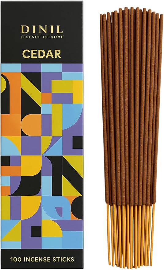 Dinil Cedar Incense Sticks – 100 Sticks | Hand-Rolled, Charcoal-Free | Clean Burn, Low Smoke | Aromatic Incense for Meditation, Yoga & Home Fragrance Dinil