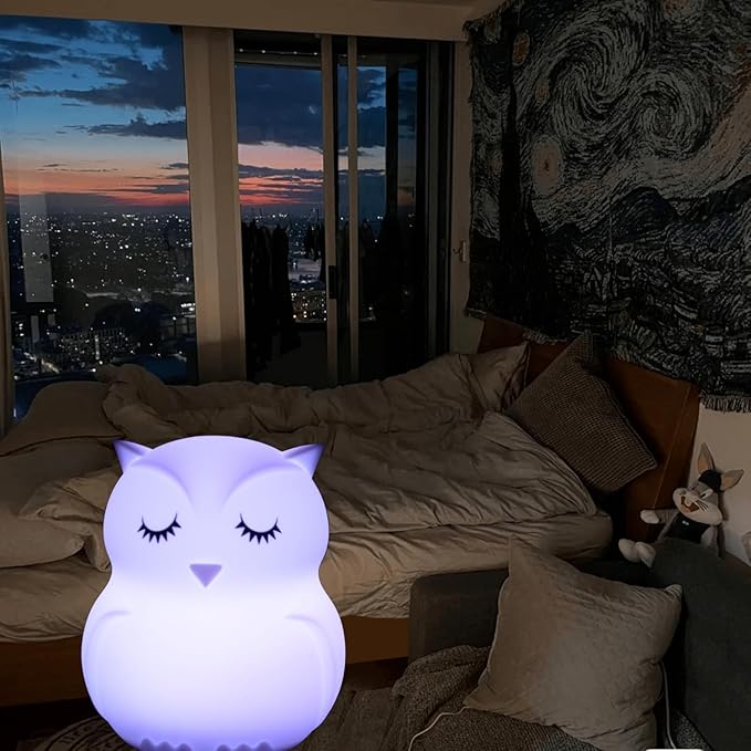 Large Owl Night Lights for Kids Bedside Lamp Children's Room Animal Sleep Night-Light for Girls and Boys - Changeable Brightness & Color Time Setting Child Gift Birthday Present - Large - Bloomnest