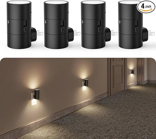 VOLISUN Night Light, Dimmable Led Night Lights Plug into Wall, Amber/3000K/4500K, 0-100LM Adjustable Brightness, Dusk to Dawn Nightlight for Hallway, Bathroom, Bedroom Black 4 Pack - Bloomnest